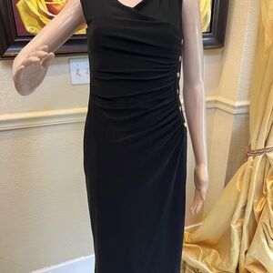 Ralph Lauren Black Midi Dress with Gold Button Detail
